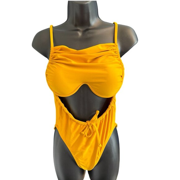 NWT Andrea Iyamah Tiaca One Piece Swimsuit In Marigold Yellow Cutout Size‎ S - Picture 3 of 12